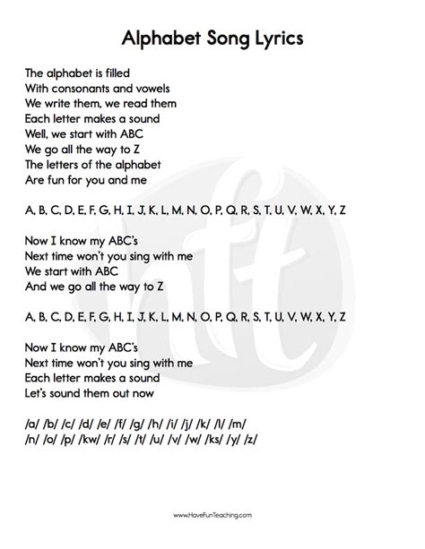 alphabet song lyrics.